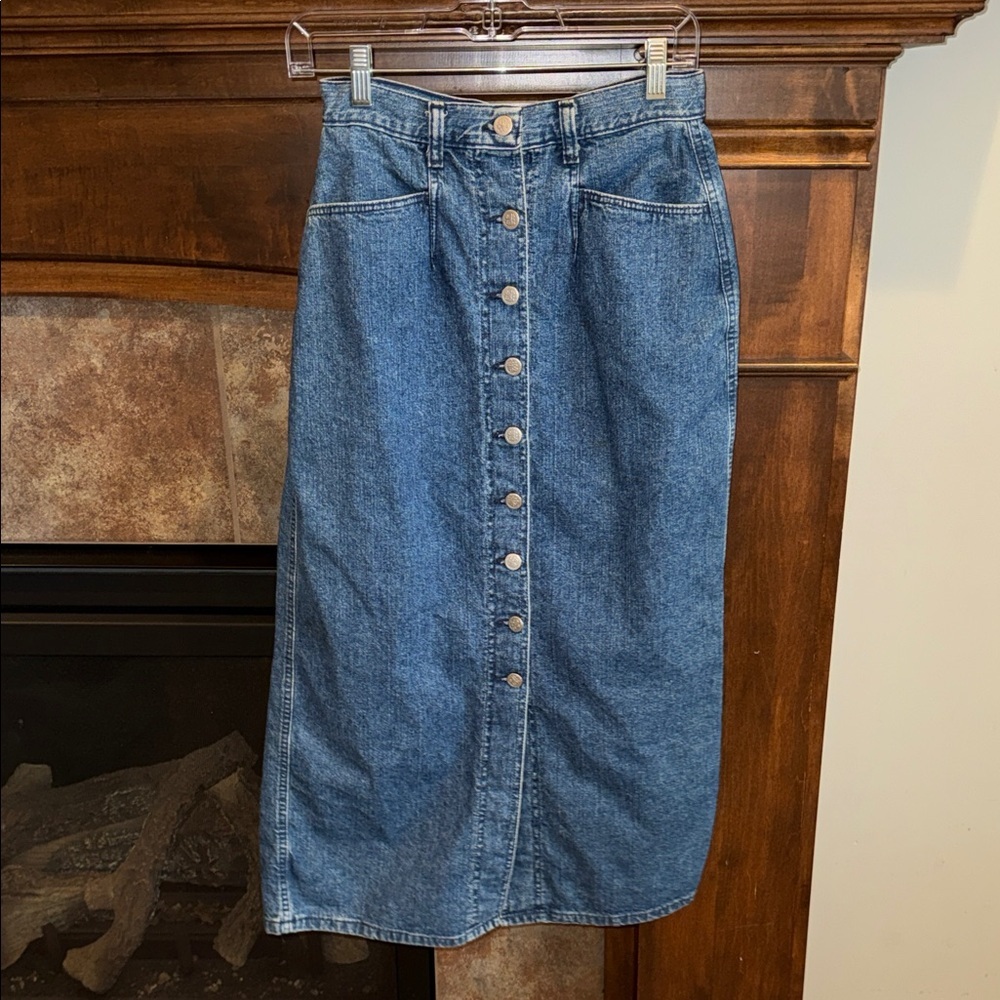 Vintage Wrangler denim jean midi skirt button front western boho cottagecore S